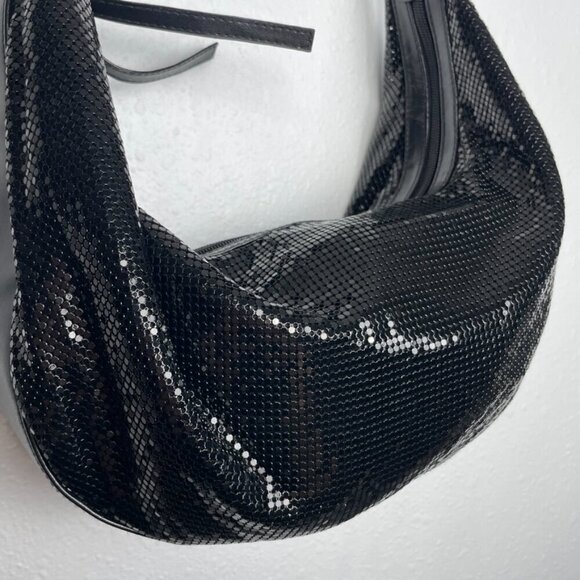 Valerie Stevens Y2K Black Metallic Shimmer Slouch Hand Bag w/ Faux Leather Strap - Picture 4 of 8
